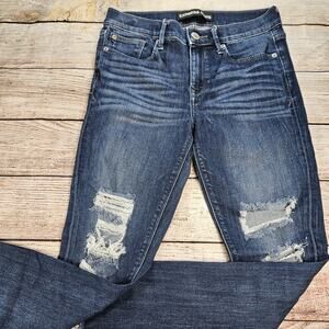 Express Ankle Legging Jeans Women's Blue Stretch Distressed Mid-Rise Zip Fly 4R